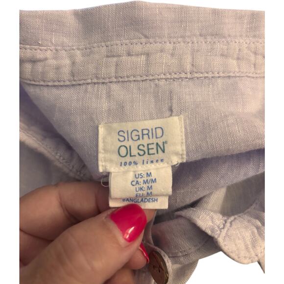 Sigrid Olsen 100% Linen Tunic Top, Roll Tab Sleeves, Lavender, Size Medium - Picture 2 of 4